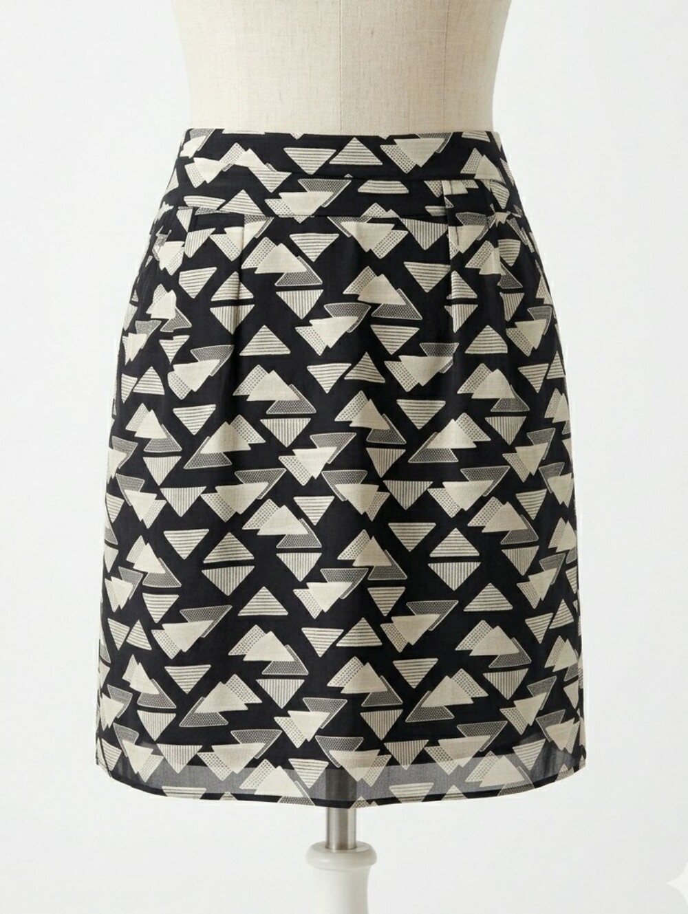 Anthropologie TULLE Geometric Silk Blend Pleated Mini Skirt Retro Black White S